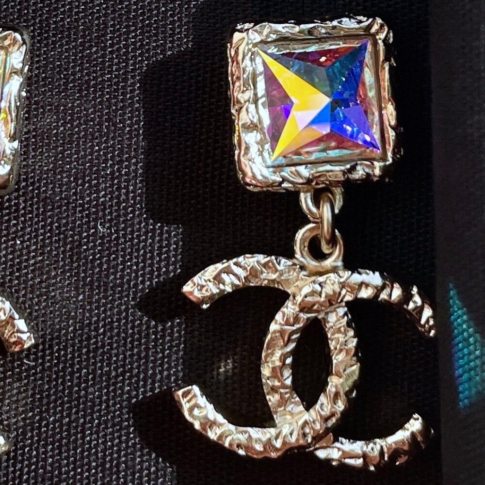 Chanel Iridescent Crystal Logo Earrings - Picture 11 of 11
